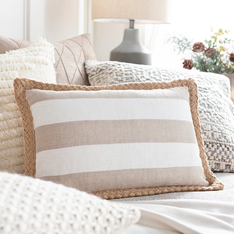 Chanelle Nautical Stripe and Faux Rope Throw Pillow - Taupe - 13"H x 20"W - Cover Only