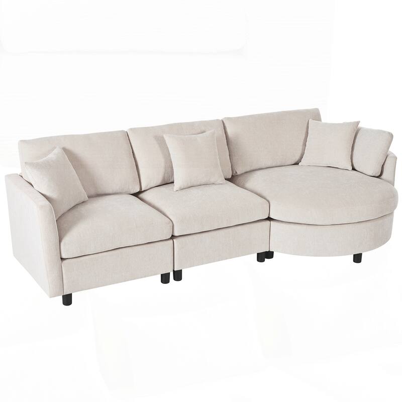 3-Piece Sectional Sofa with Curved Chaise and 3 Throw Pillows - Perfect for Living Rooms, Offices