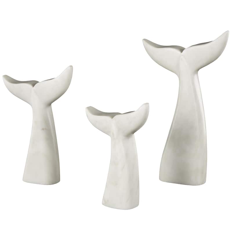 Marble Whale Tail Decorative Sculpture - Set of 3 White or Gray - Roche River Decor - White