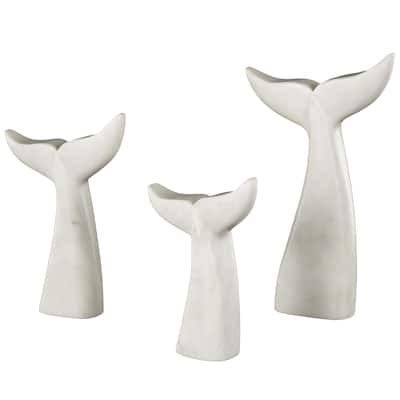 Marble Whale Tail Decorative Sculpture - Set of 3 White or Gray - Roche River Decor