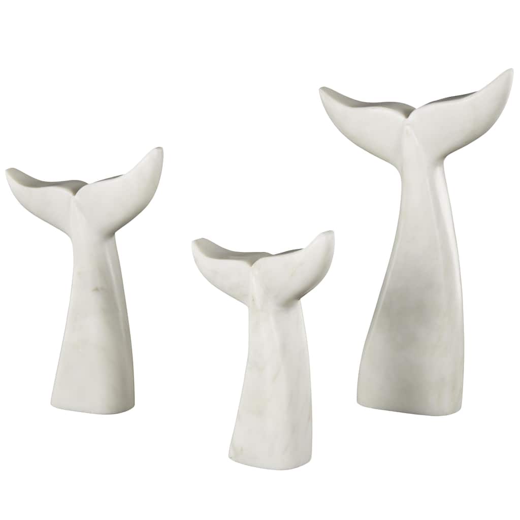 Marble Whale Tail Decorative Sculpture - Set of 3 White or Gray - Roche River Decor