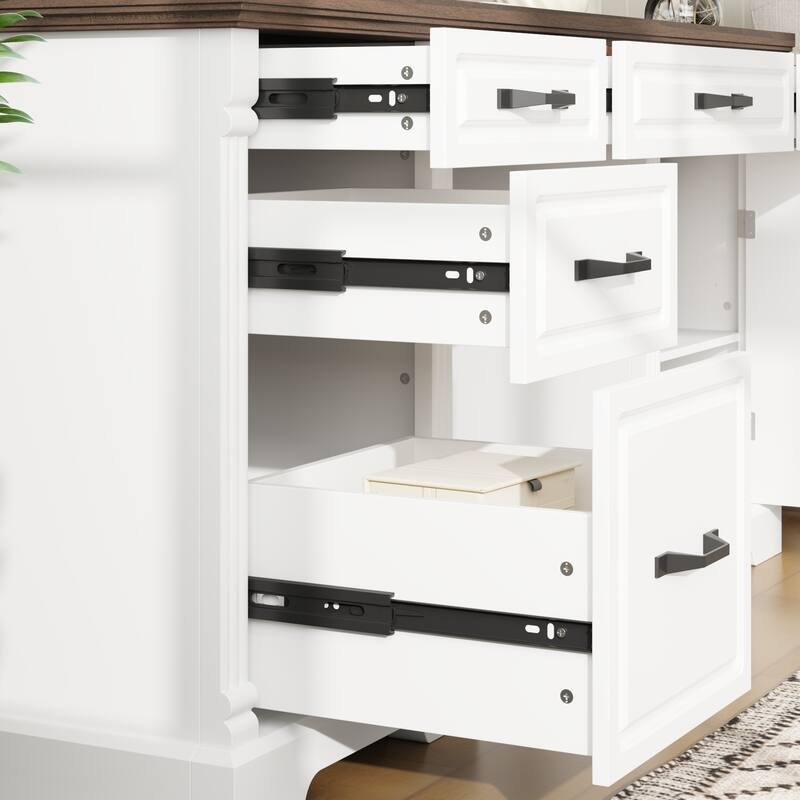 Smooth Drawer Front Wood Writing Desk,Hidden Storage & Open Workspace,Study Room