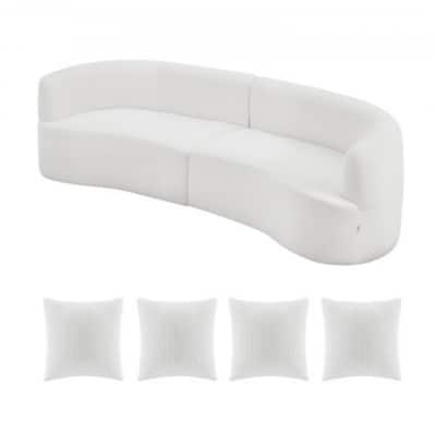 111.8” White Curved Sofa Couch Extra-Long 3-Person Seating with Corduroy and Foam Comfort - 40.16” x 111.8” x 30.7”