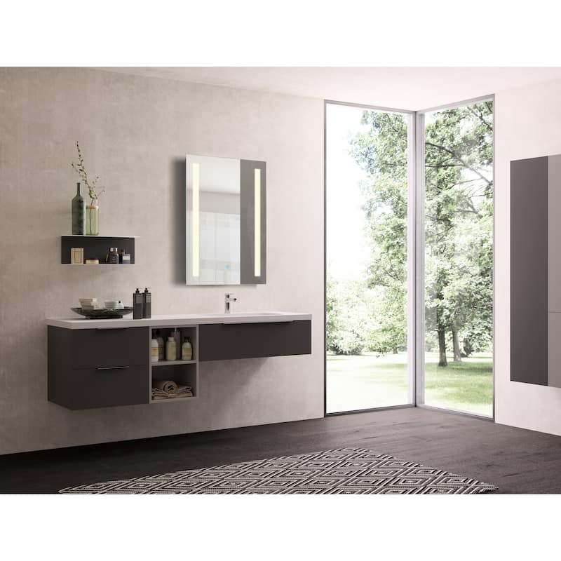 ANZZI Mantra Polished Silver 30 in. x 24 in. Frameless LED Bathroom Mirror with Defogger