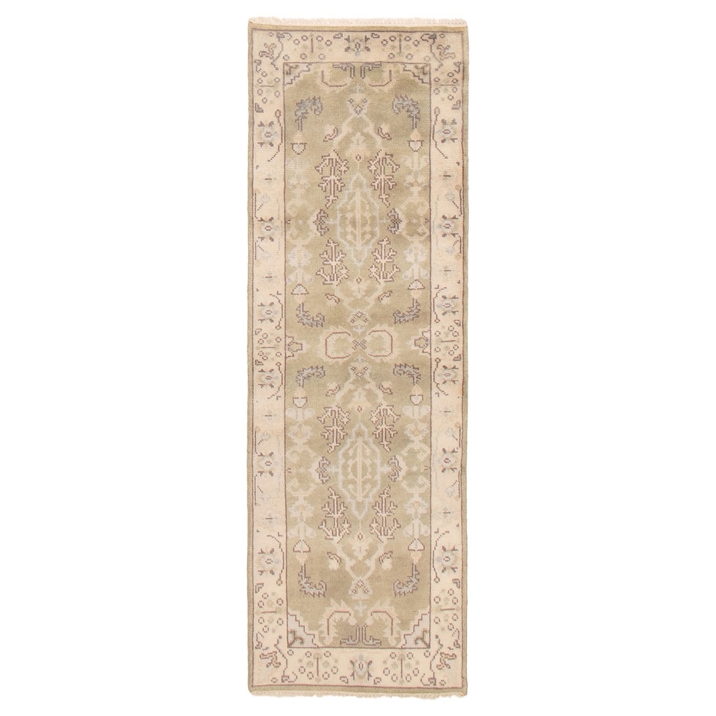 ECARPETGALLERY Hand-knotted Royal Oushak Olive Wool Rug - 2'7 x 8'0