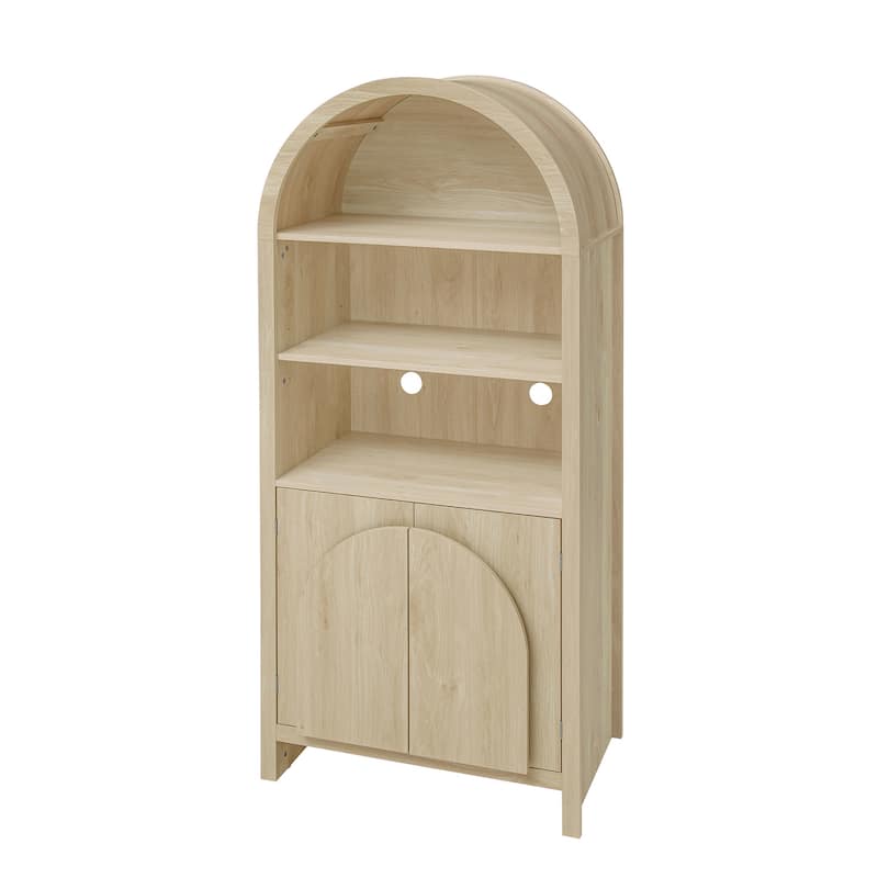 Arched Kitchen Cabinet with Fan-Shaped Handles, Wood Storage Cabinets, Accent Cabinet with Adjustable Shelves
