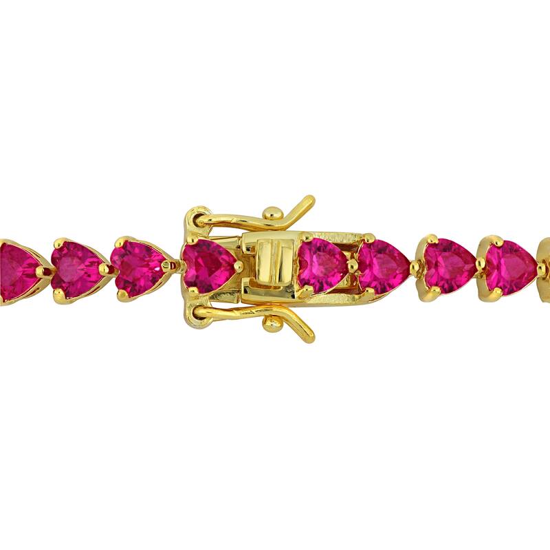 Miadora 12 1/3ct TGW Created Heart-Cut Ruby Bracelet Yellow Silver-7.5 in.