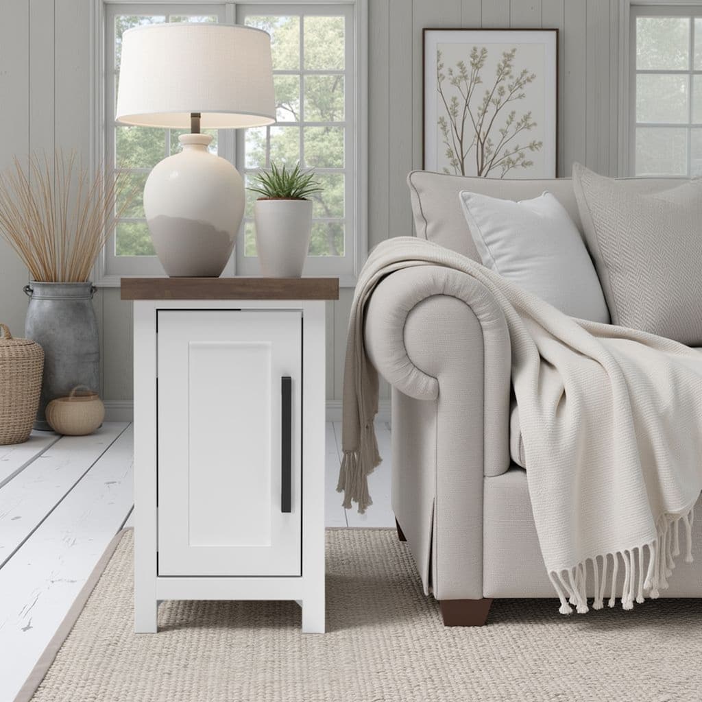 Bridgevine Home Modern Farmhouse 14 inch Chairside Table, No Assembly Required, Two-Tone Finish