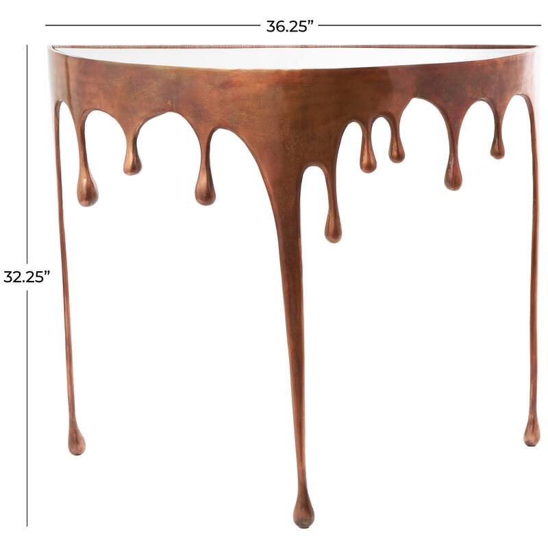Aluminum Metal Abstract Drip Accent Table with Melting Design and Shaded Glass Top - Roche River Decor