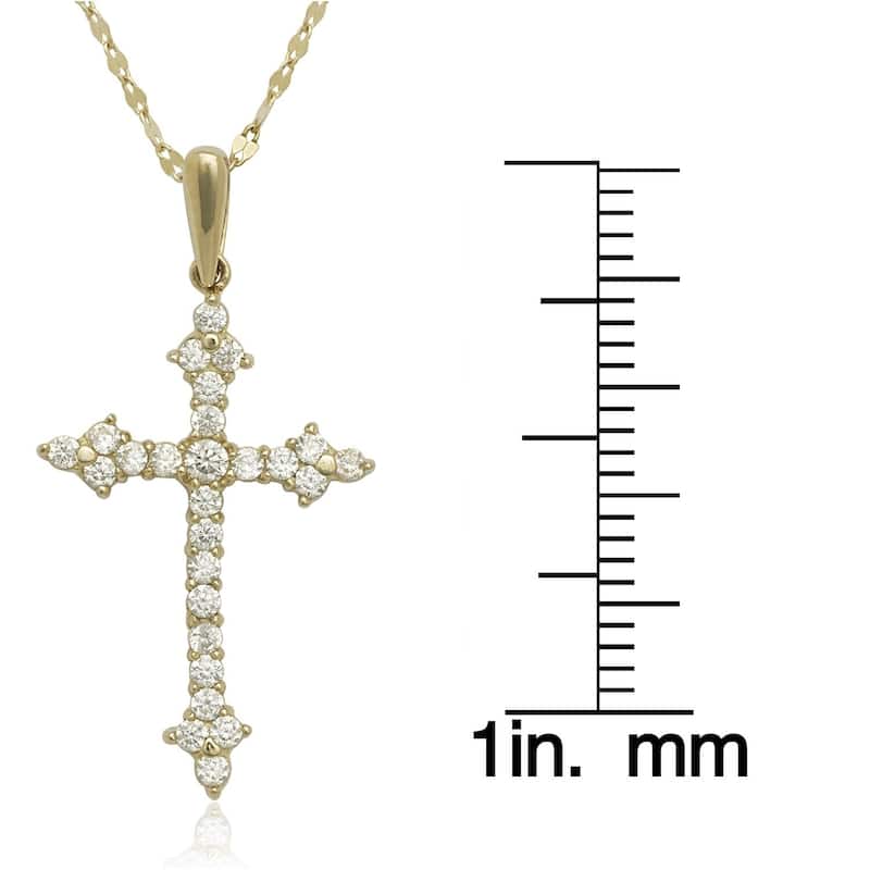 Curata 14K Gold 18" Cubic Zirconia Fleur de Lys Cross Necklace