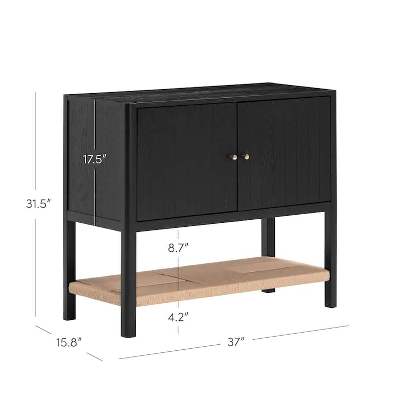Meads Mid Century Modern Solid Wood Kitchen Cabinet with Adjustable Interior Shelf and Seagrass Bottom Storage