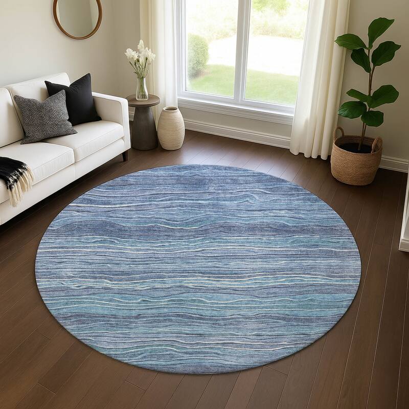 Premium Washable Super Soft Contemporary Stripe Mayfield Rug - Blue - 8' x 8'