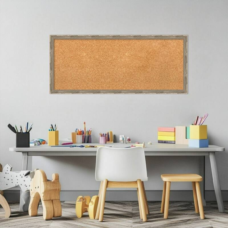 Mila Dark Silver Wood Framed Cork Board - Bulletin Board, Organization Board, Pin Board