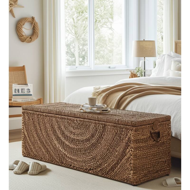 Woven Upholstered Storage Bench Wide Seat - Brown, 19 in. - 47.0"