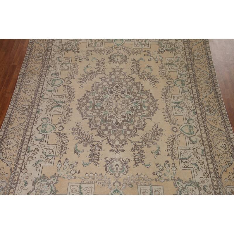 Geometric Tabriz Persian Vintage Area Rug Handmade Wool Carpet - 9'7" x 12'9"