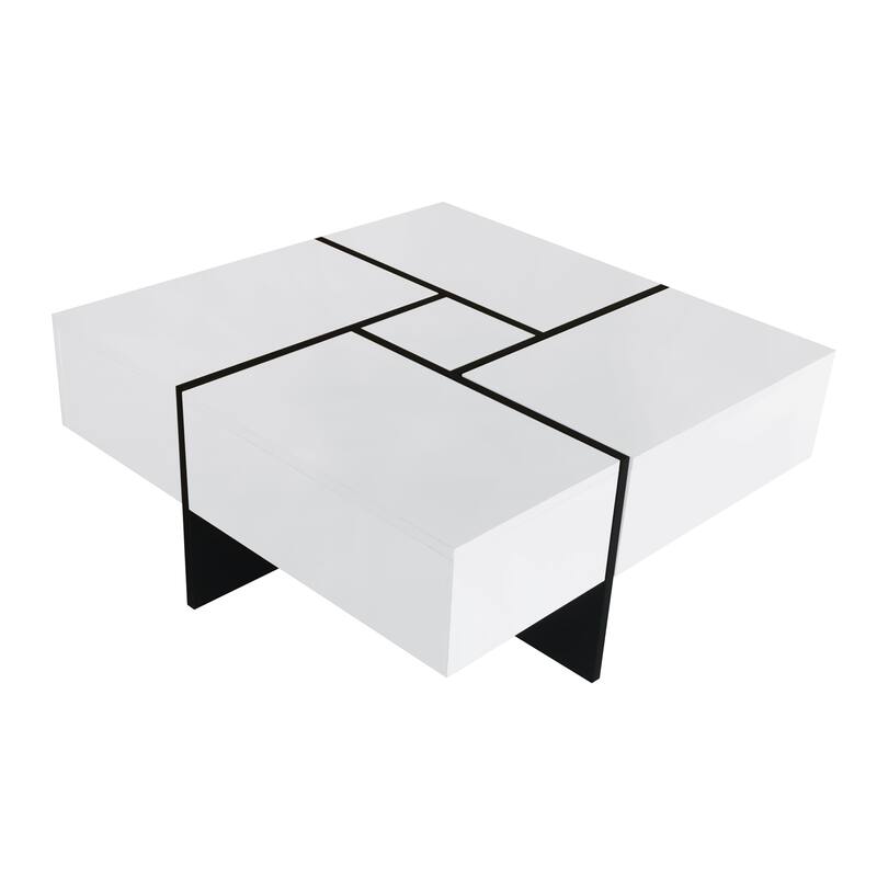 31.5" Square Coffee Table with 4 Hidden Storage Compartments & Sliding Top, UV High-gloss Finish