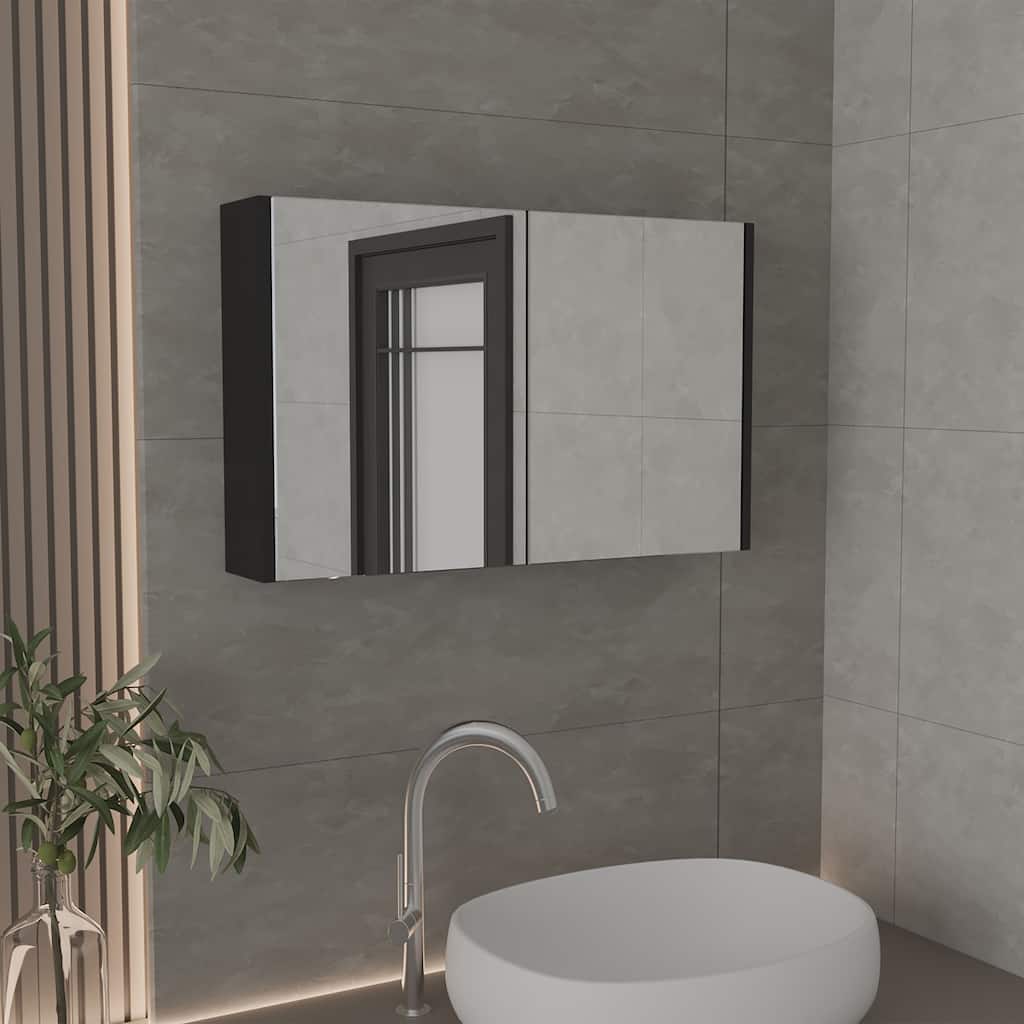 Wall-Mounted Bathroom Medicine Cabinet - 19.7" H, 31.5" W, 2 Mirrored Doors, 3 Shelves, Space-Saving Storage