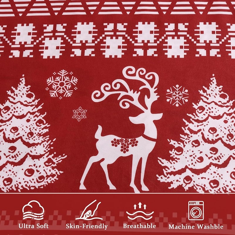 Christmas Holiday Reindeer Duvet Cover and Pillow Shams Set, Bedding Set