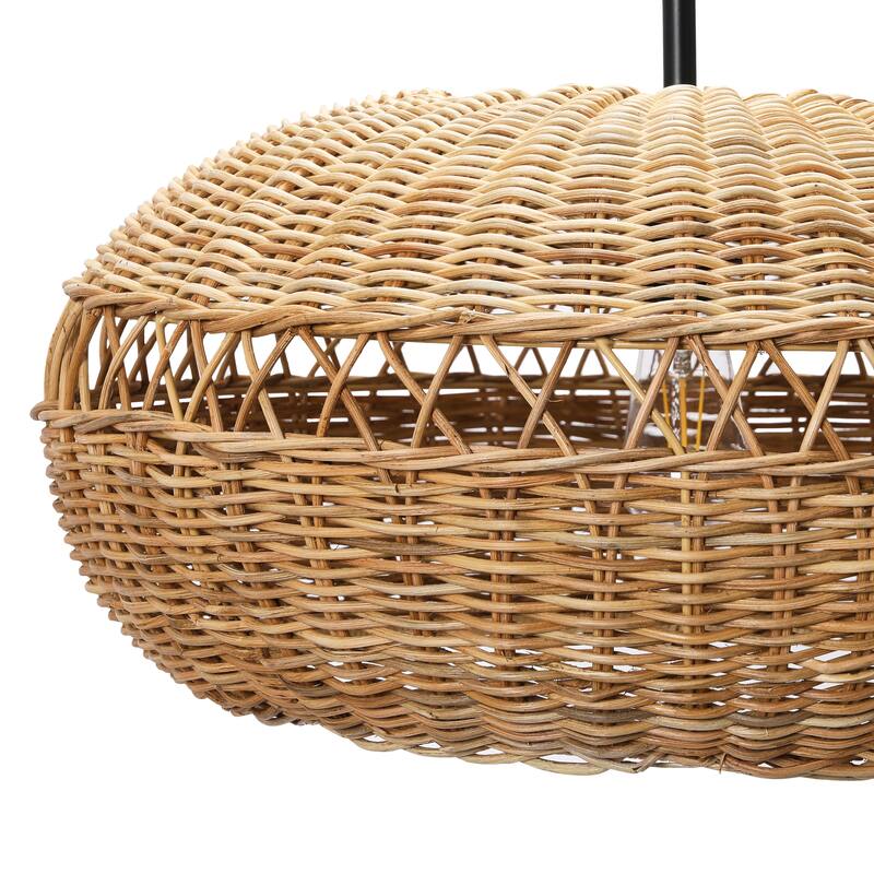 Hand-Woven Rattan Semi-Flush Ceiling Lamp
