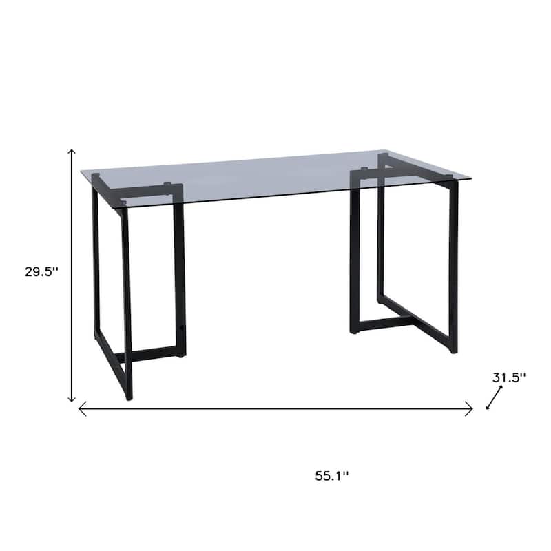 HomeRoots 55" Gray And Black Glass And Metal Sled Base Dining Table - 55.10 in. x 29.50 in. x 31.50 in.