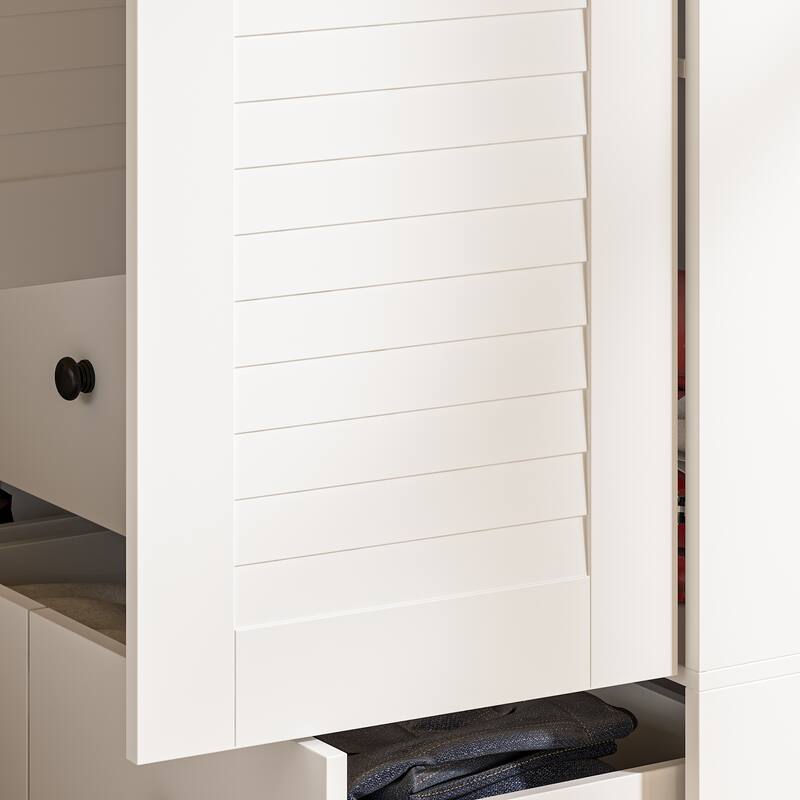 Modern 4-Door Wood Bedroom Armoire in White Closet Cabinet Wardrobe