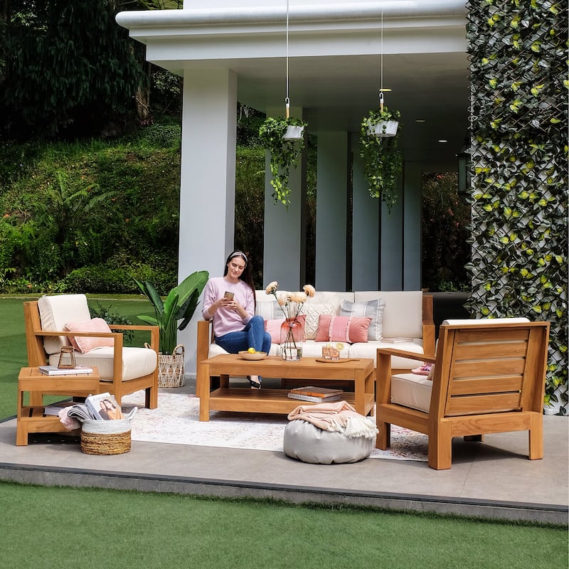 Cambridge Casual Logan Modern Teak Outdoor Club Chair with Sunbrella Cushion