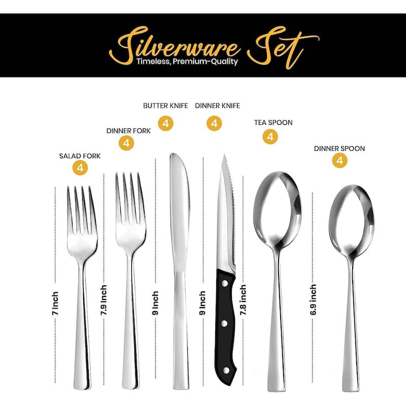 24Pieces Complete Silverware Set with Steak Knives On Sale Bed