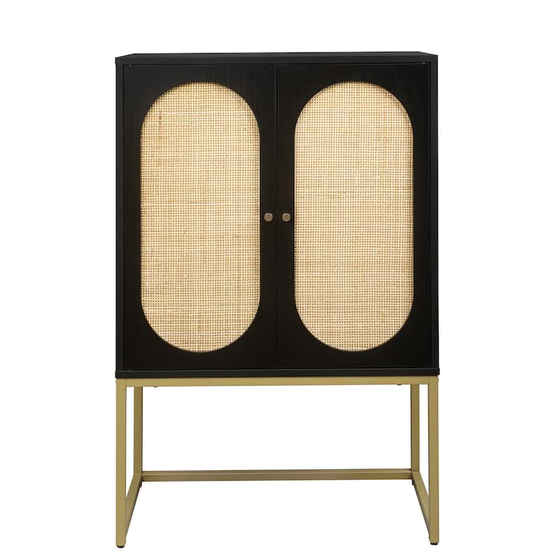 2 Door High Cabinet,Natural Rattan 2 Door high cabinet,Built-in adjustable shelf,Free Standing Cabinet