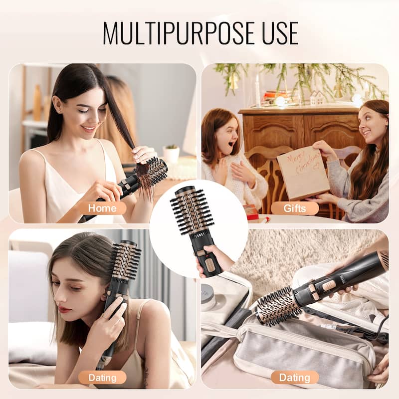 VEVOR Rotating Hair Dryer Brush, Ionic Hot Air Styling Brush with 3-Temp Blow Dryer Brush for Fast Drying Straightening Curling