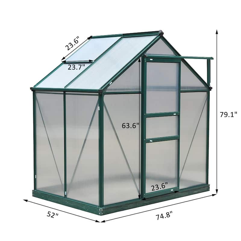 Outsunny 6' x 4' x 7' Twin Wall Polycarbonate Walk-In Greenhouse for Outdoors - 6' x 4' x 6.5'