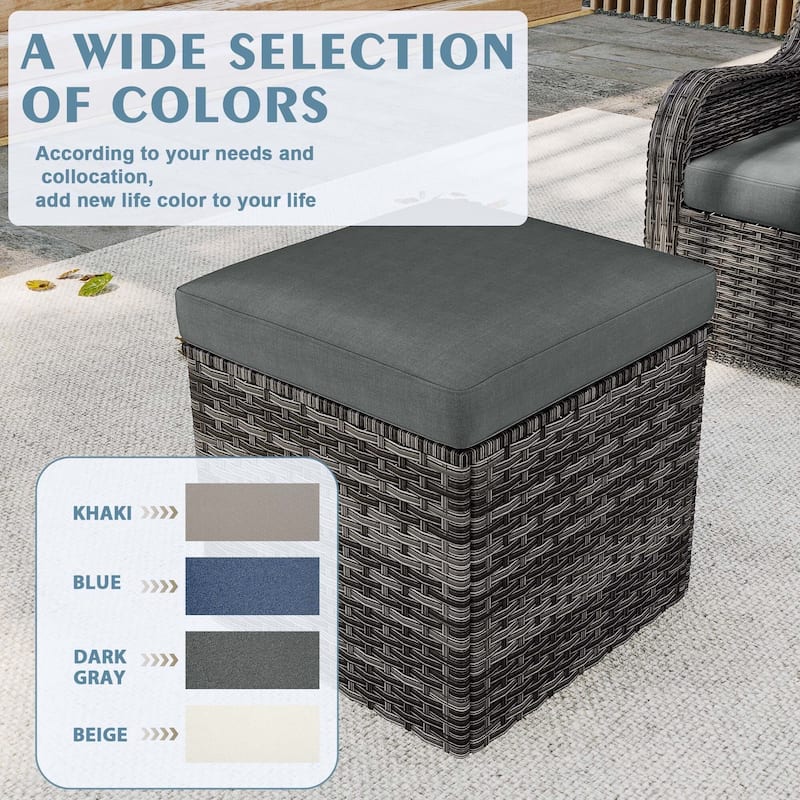 Outdoor Patio PE Wicker Ottoman with Cushion