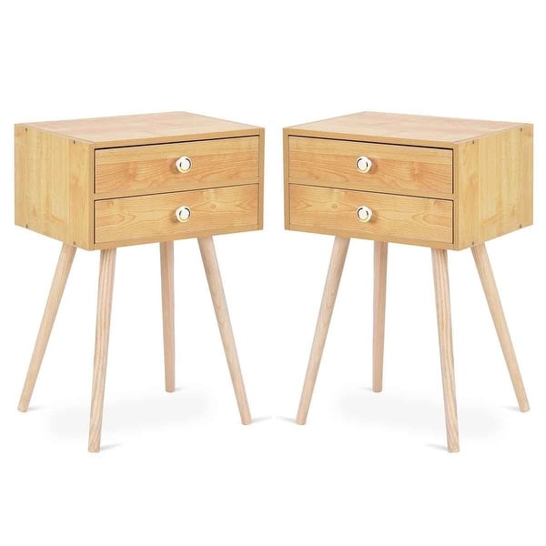 Shop Costway Mid Century Modern 2 Drawers Nightstand In ... Vintage mid century pair french provincial end tables 1 drawer nightstands.