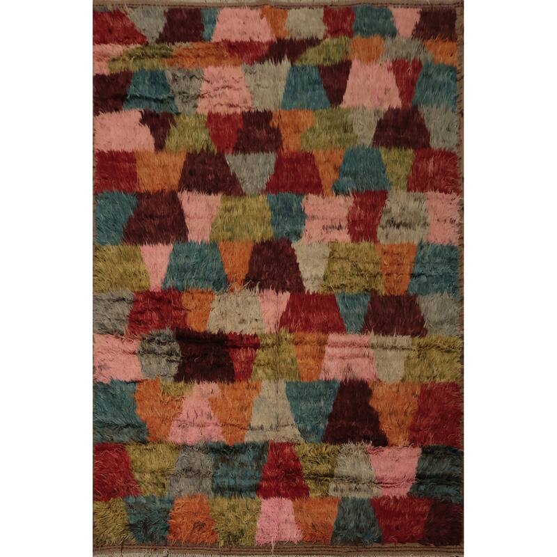 Hand Knotted Oriental 100% Wool Carpet Modern All-Over Multi-Colored Moroccan Area Rug - 9' 9'' X 8' 0''