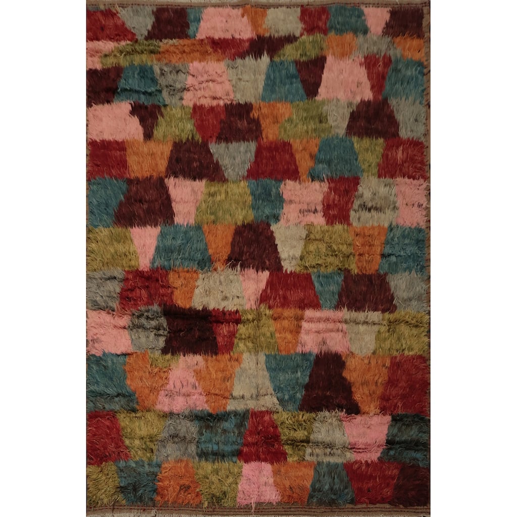 Hand Knotted Oriental 100% Wool Carpet Modern All-Over Multi-Colored Moroccan Area Rug - 9' 9'' X 8' 0''