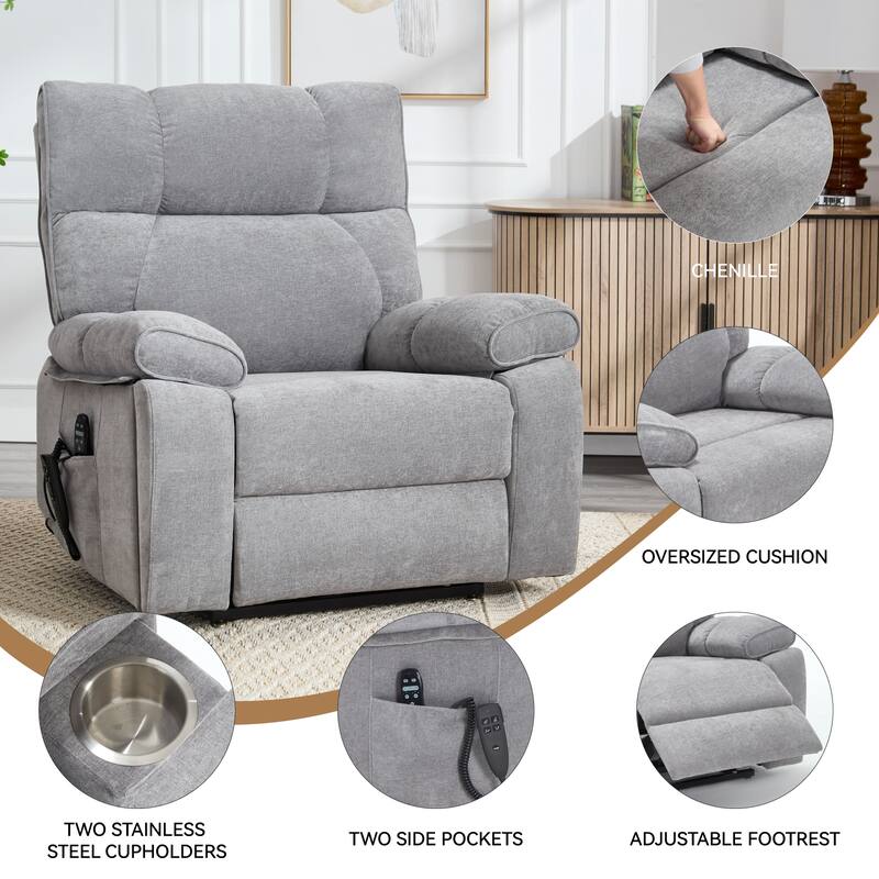 Heavy Duty Dual Motor Infinite Position Power Lift Heat Massage Recliner with Hidden Cup Holders and Power Remote