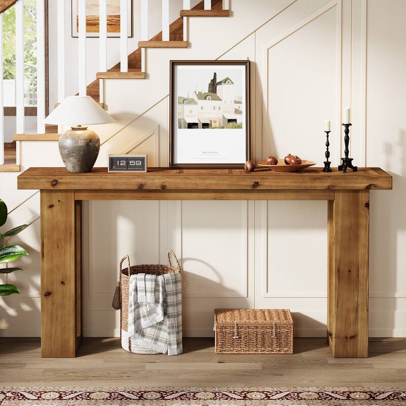 63" Solid Wood Rectangular Sofa Table, Behind-the-Couch Console Accent Table for Living Room Entryway Hallway Entrance