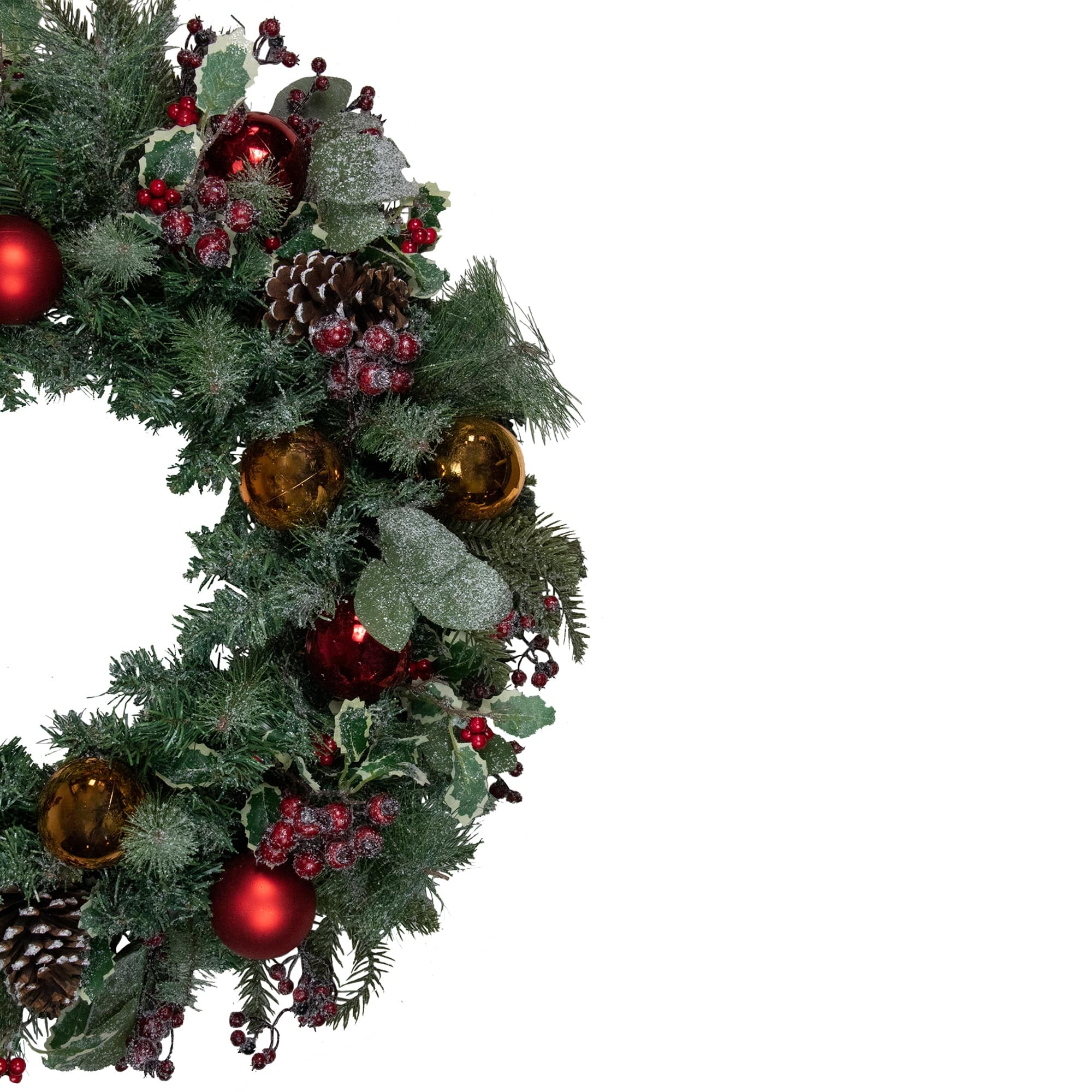 Frosted Long Needle Pine and Ornaments Artificial Christmas Wreath 32 ...