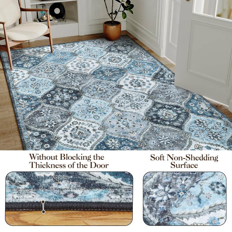 Rugs for Living Room Vintage Oriental Trellis Area Rug Soft Non Slip Low Pile Accent Rugs for Dining Room Office