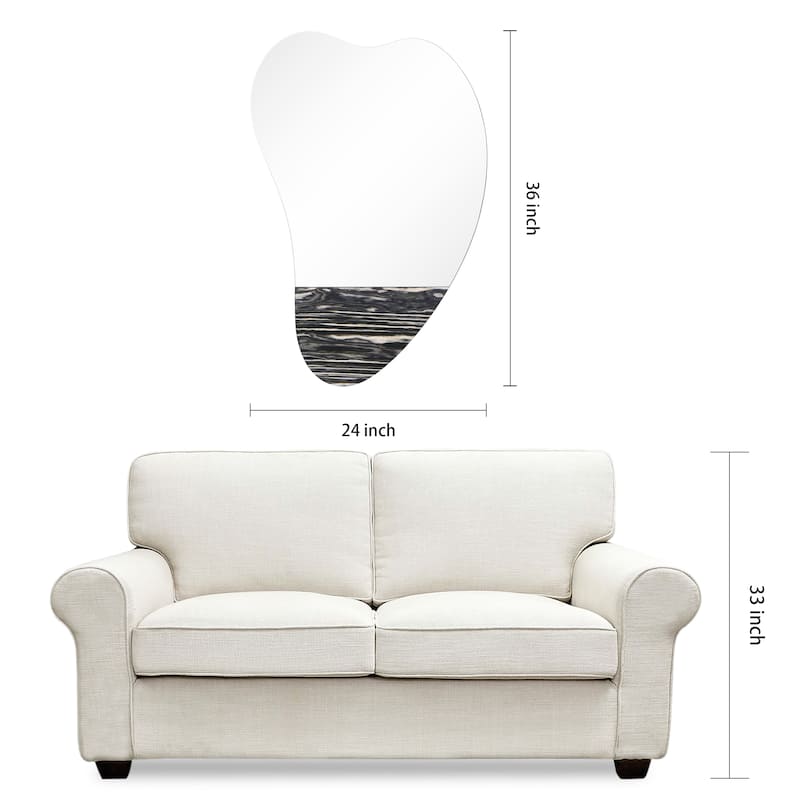 Curved Heart-Shaped Irregular Frameless Wall Mirror 36"x24" with Veneer - 36"x 24"x0.6"