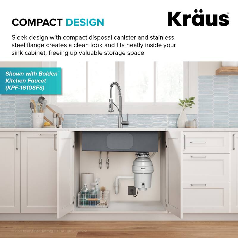 Kraus KWD201-100 WasteGuard 1 HP Continuous Garbage Disposal - Matte Cool Grey