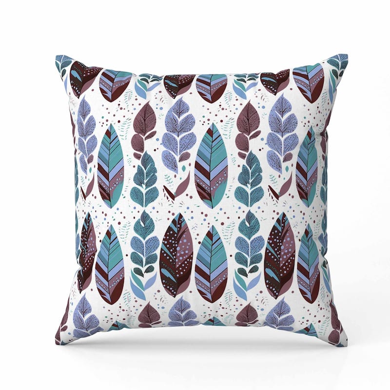 Tribal Leafy Treasures Indoor/Outdoor Reversible Throw Pillow Brown and Teal
