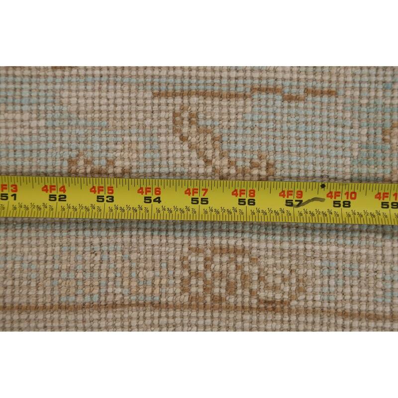 Hand Knotted Oriental 100% Wool Carpet Transitional Geometric Beige & Ivories Oushak Area Rug - 3' 11'' X 2' 11''