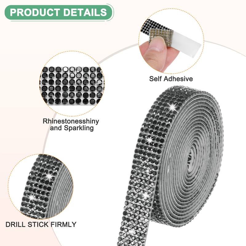 2-Roll Crystal Rhinestone Ribbon,0.5/1.1 Inch x 2 Yards for DIY - Black