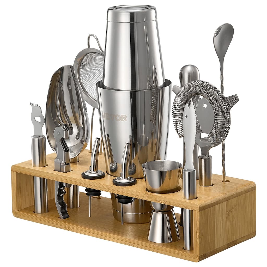 Complete 13 Pcs Bartender Kit Stainless Steel Shaker Set with Cocktail Cards - 12.01 x 4.53 x 11.22 in