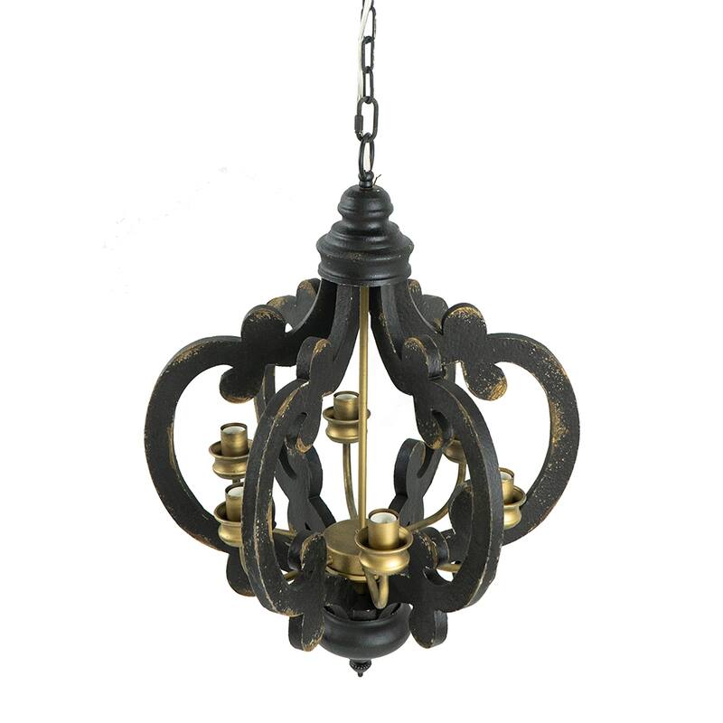 6-Light Wood Chandelier, Black Dining Room Light Fixture, Rustic Ceiling Lighting for Dining Room Kitchen Island Bedroom