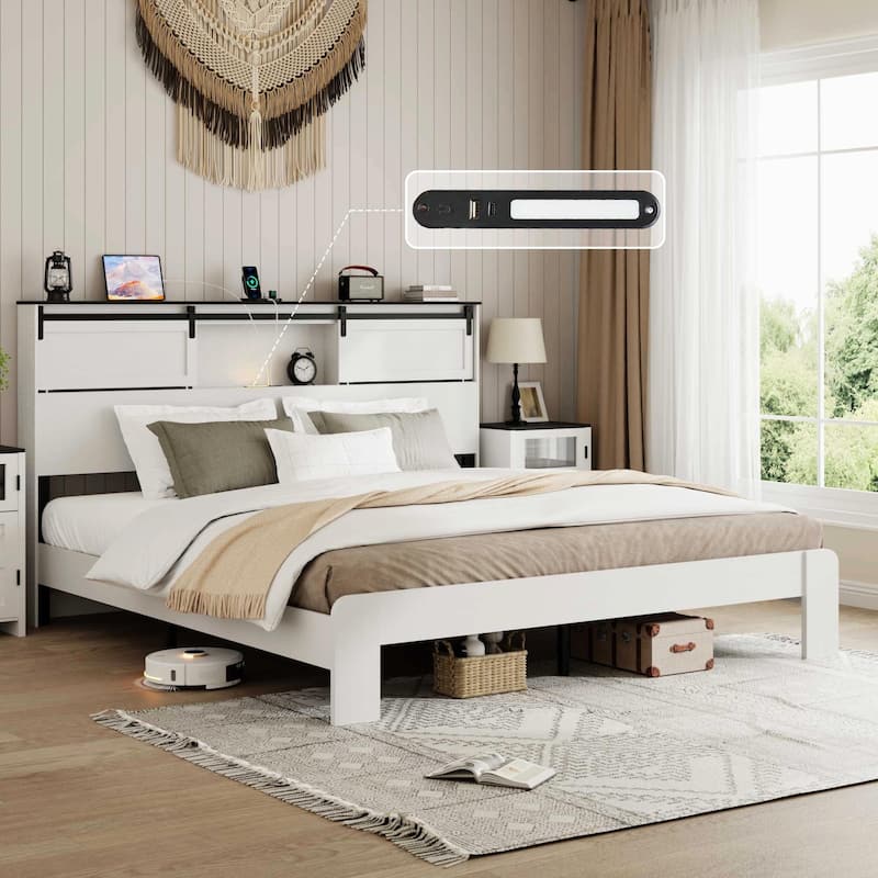 King Size Metal Bed Frame with Charging Station