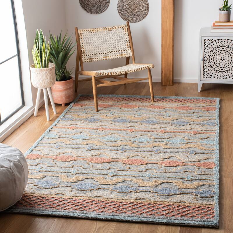 SAFAVIEH Handmade Trace Brandee Wool/ Viscose Rug - 4' x 6' - Blue/Rust