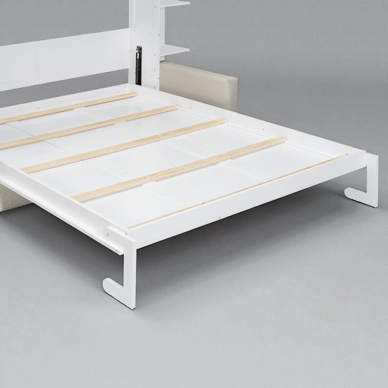 Queen Size Murphy Bed with Sofa, Space-Saving Wall Bed, Easy Pull-Out Design