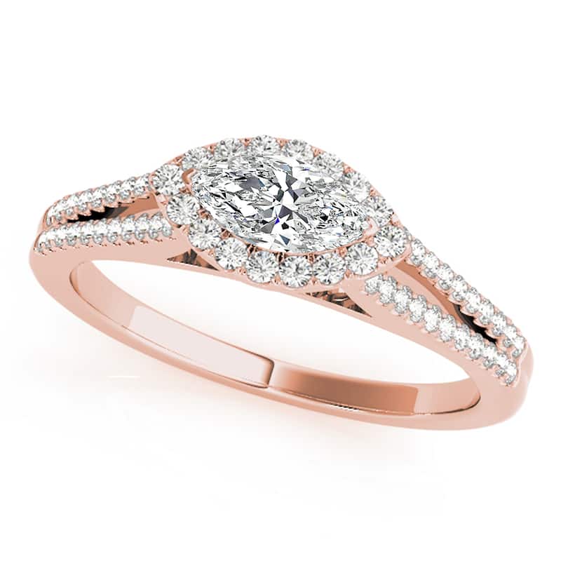 Auriya 14k Rose Gold Lab Grown Marquise Diamond Halo Engagement Ring 0.50 to 5.00 ct. tw. (F-G VS) - 1.00 ct. center - 4