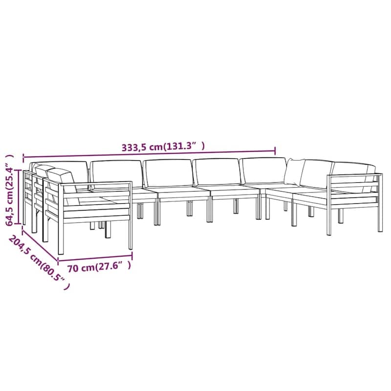 vidaXL Patio Lounge Set Outdoor Sectional Sofa Set Table Aluminum Anthracite - 27.6" x 27.6" x 25.4"